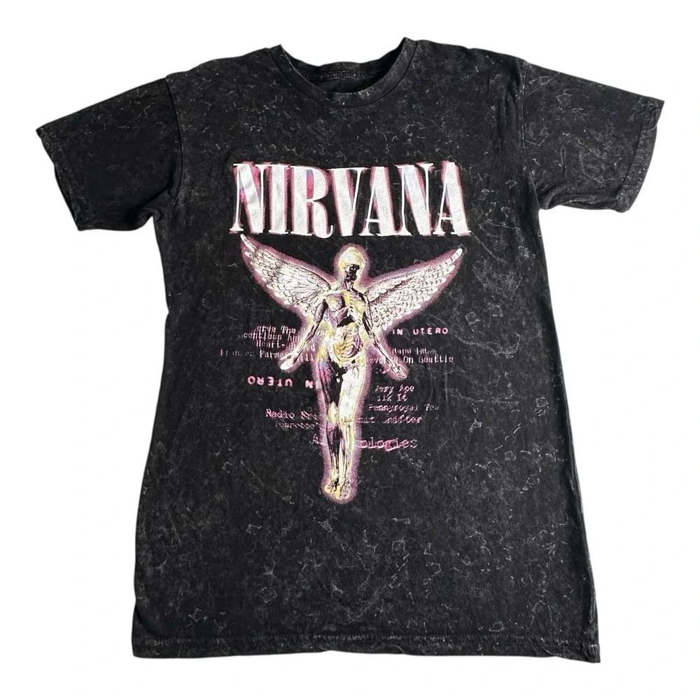 Nirvana In Utero‎ Unisex Band Music Black Graphic Shirt Tee Unisex Sz Medium